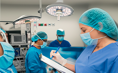 Ilustración de seguridad y prevención de errores en el área quirúrgica del hospital